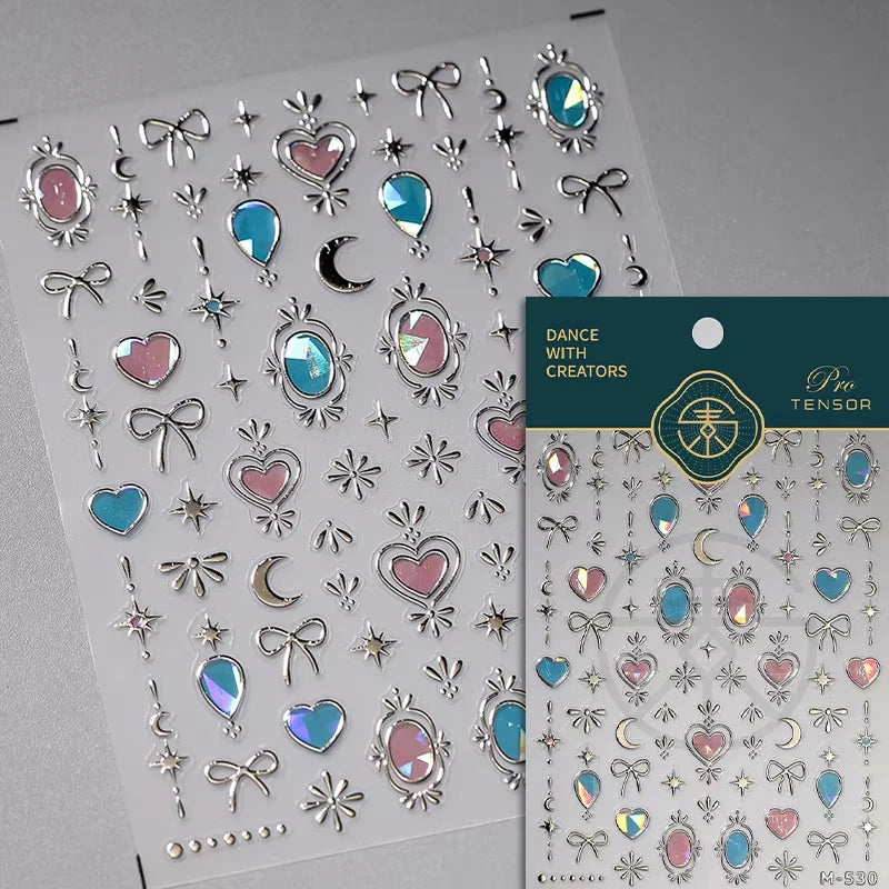 1PC 5D Korean Bronzing Nail Stickers Japanese Gold Silver Star Moon Luxury DIY Nail Art Decoration Decals Manicure Accessories