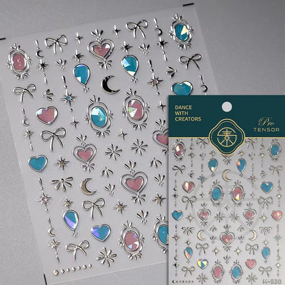 1PC 5D Korean Bronzing Nail Stickers Japanese Gold Silver Star Moon Luxury DIY Nail Art Decoration Decals Manicure Accessories