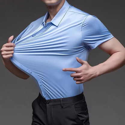 High Quality Dress Shirts For Men Business Casual Seamless Wrinkle Resistant Button Soft Elastic Luxurious Male White Clothing
