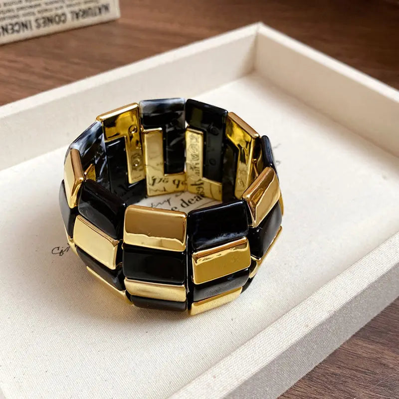 Multicolor Irregular Acrylic Beaded Bangles for Women Geometric Smudge String Bracelet Beach Vacation Style Couple Jewelry W