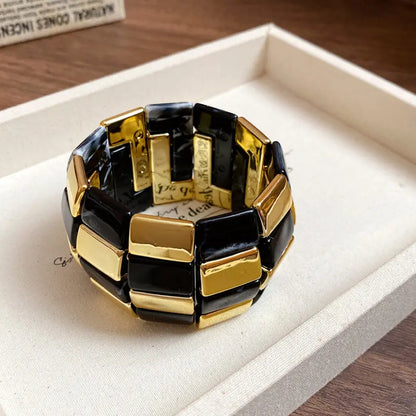 Multicolor Irregular Acrylic Beaded Bangles for Women Geometric Smudge String Bracelet Beach Vacation Style Couple Jewelry W