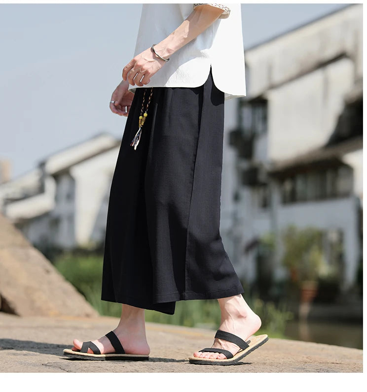 Men Loose Fit Shorts Summer Breathable Casual Pants Wide Leg Linen Cotton Plus Size5XL Comfortable Outdoor Harajuku Trousers Men