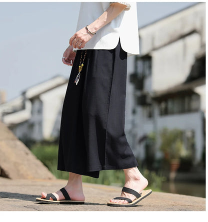 Men Loose Fit Shorts Summer Breathable Casual Pants Wide Leg Linen Cotton Plus Size5XL Comfortable Outdoor Harajuku Trousers Men