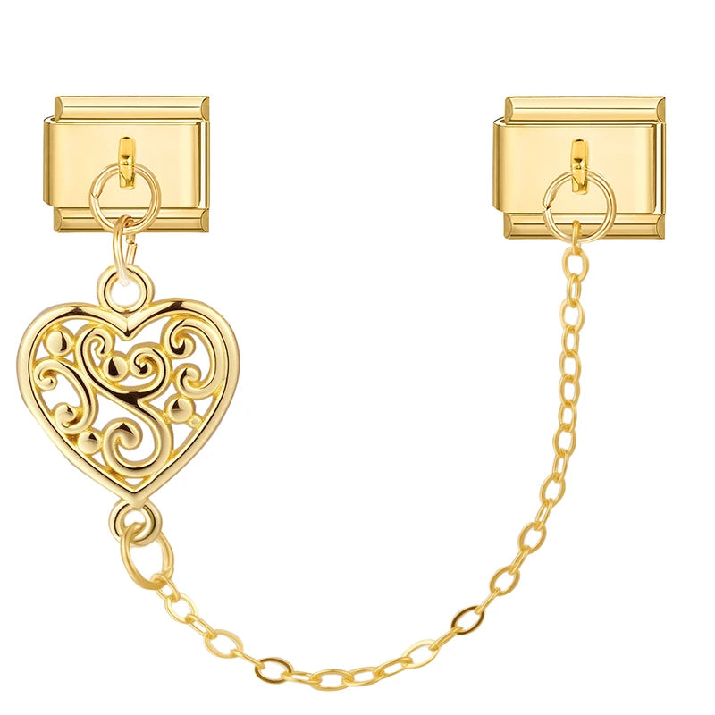 Hot Zircon Rose Flowers Heart Pearl Bowknot Cherry Pendant Italian Charm Links Fit 9mm Stainless Steel Bracelet Women DIY Making