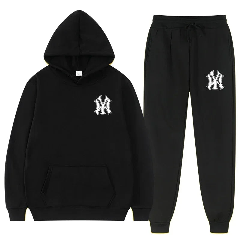 Men's running and fitness fashion casual sportswear set for autumn and winter, hooded sweatshirt + jogging pants two-piece set