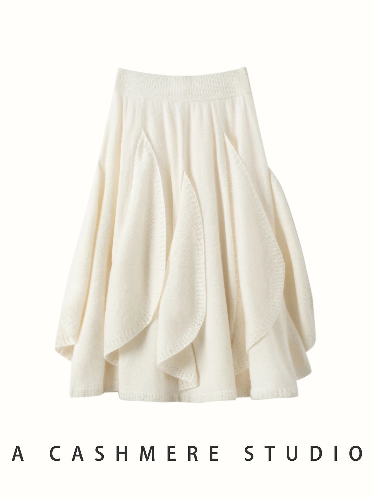 French 100% Pure Cashmere Skirt Ruffle Irregular A-line Soild Midi Sirt Autumn Winter Women Elegant Pleated  Knit Dress Fashion