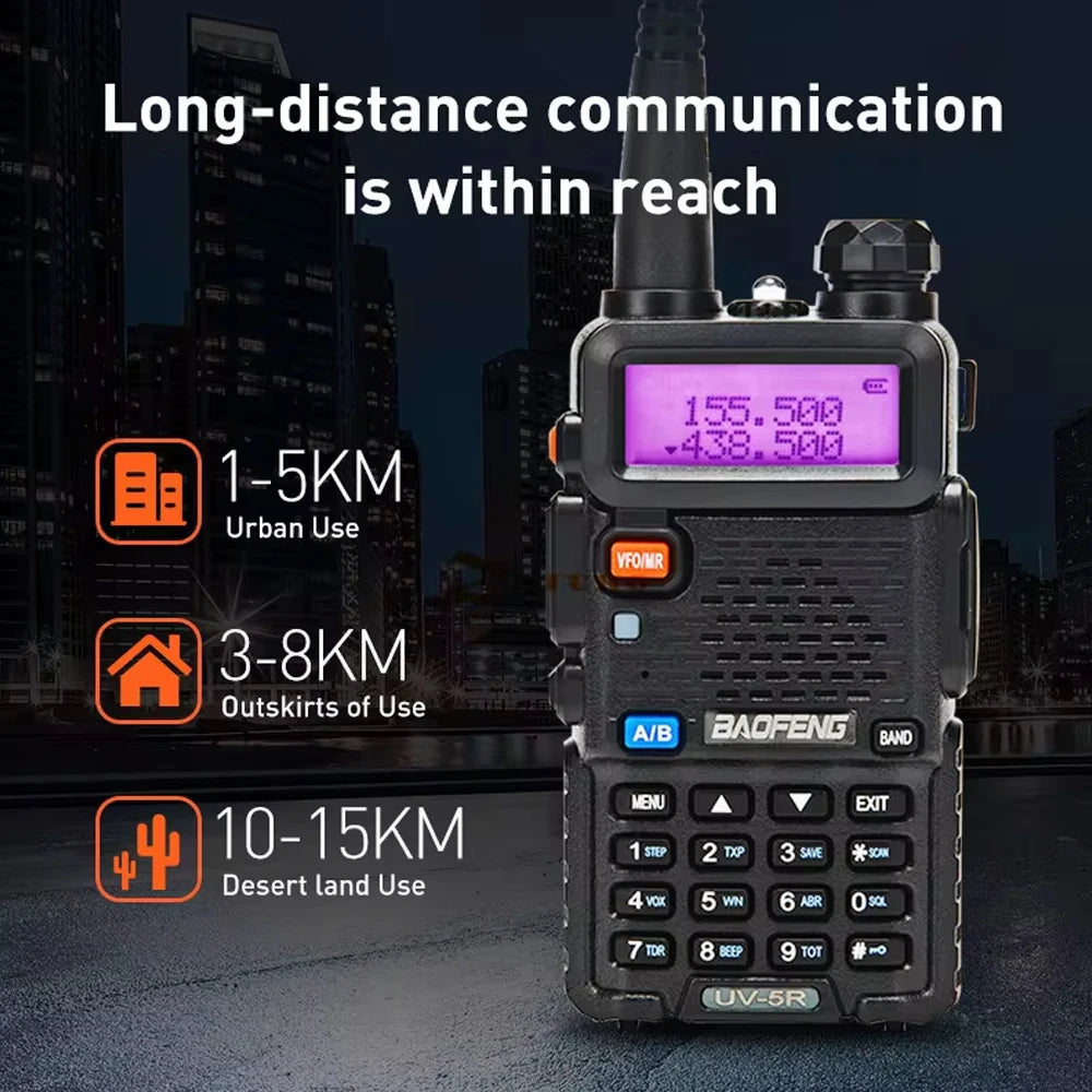 Baofeng UV-5R USB Lange Afstand Dual Band Ham Amateur Met Vhf Uhf Fm CB 128CH 2200mAh Portable Handheld Long Range Two Way Radio