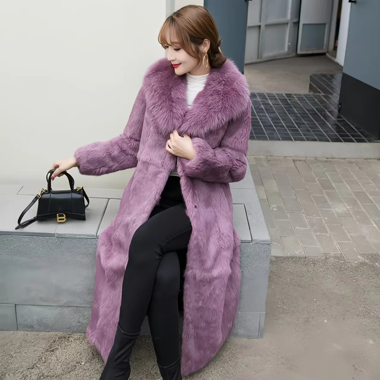 Real Rex Rabbit Fur Coat Women Autumn Winter Long Jacket Thick Warm New Fashion Fox Fur Collar Elegant Female Warm Outerwear