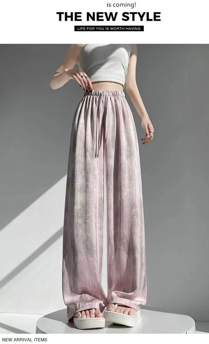 Summer Loose Straight Casual Draped Ice Silk Tie-Dye Wide-Leg Pants Grils Mosquito-proof Casual Trousers Women's Wide-leg Pants