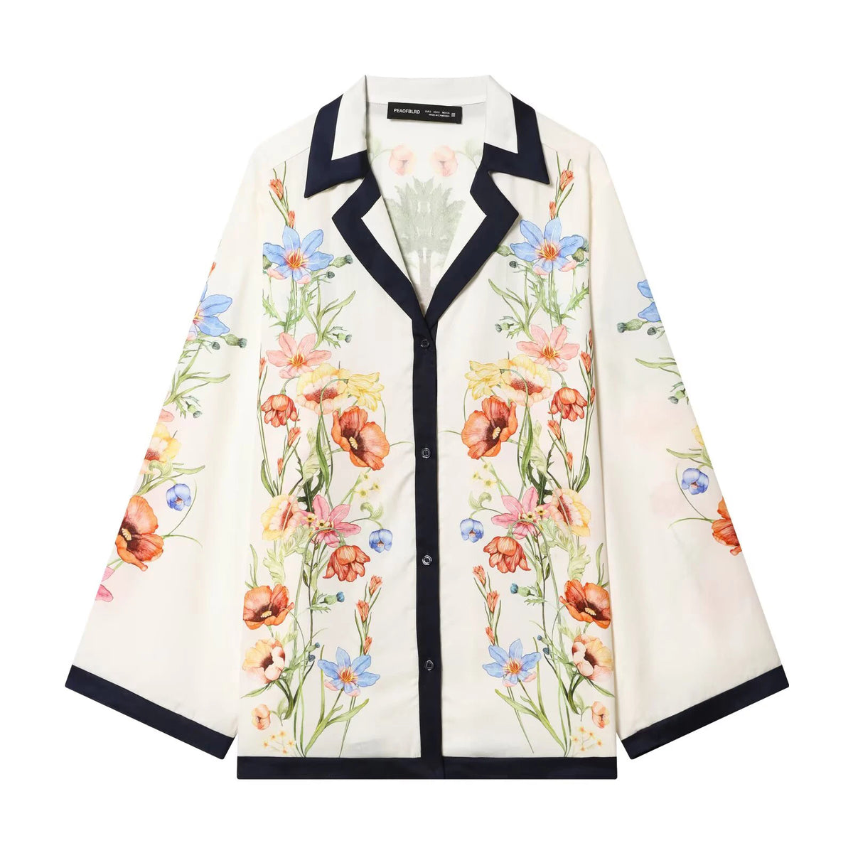 ZERAINS Casual style single row multi button lapel long sleeved contrasting printed shirt and printed pants set