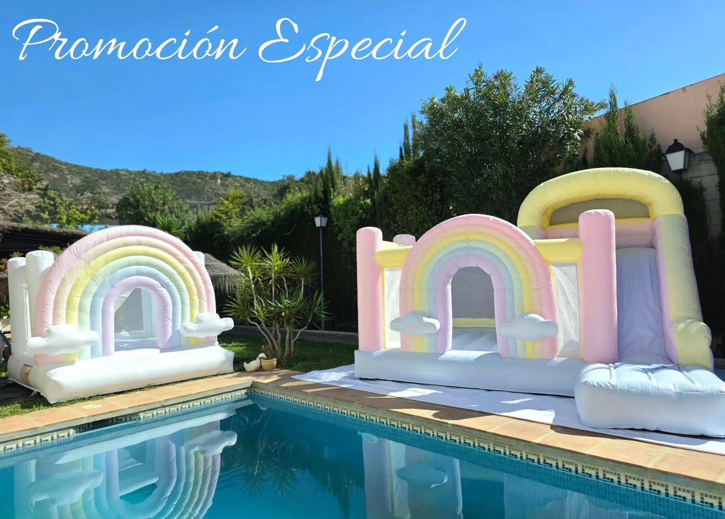 Pastel Macaron Inflatable Bouncer with Water Slide and Ball Pit PVC Wet Dry Bouncy Castle with Basketball Hoop for Kids Party