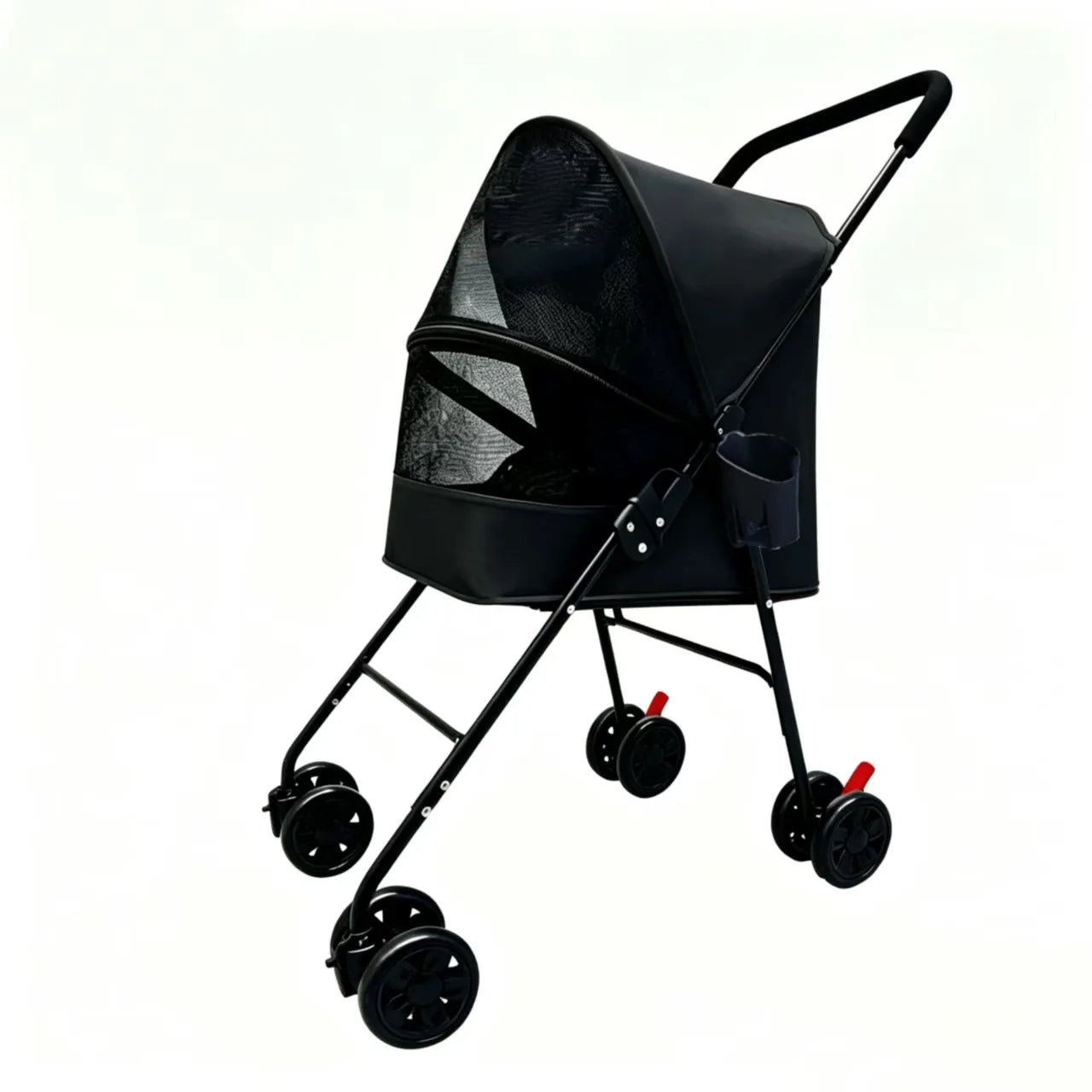 Pet Stroller Lightweight Metal Foldable Multi Tier Carrier Round Handle For Cats Dogs Outdoor Travel