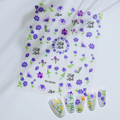 1PC 5D Macaron Flower/Fruit Nail Charms Sticker Embossed Bear/Rabbit/Letter Nails Slider Decals Summer Adhesive Manicure Decor&Y