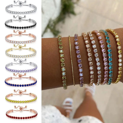 Adjustable Colorful Birthstone Tennis Bracelets for Women 4MM Crystal Bangle Female Hand Chain Trend Jewelry Accessories H133