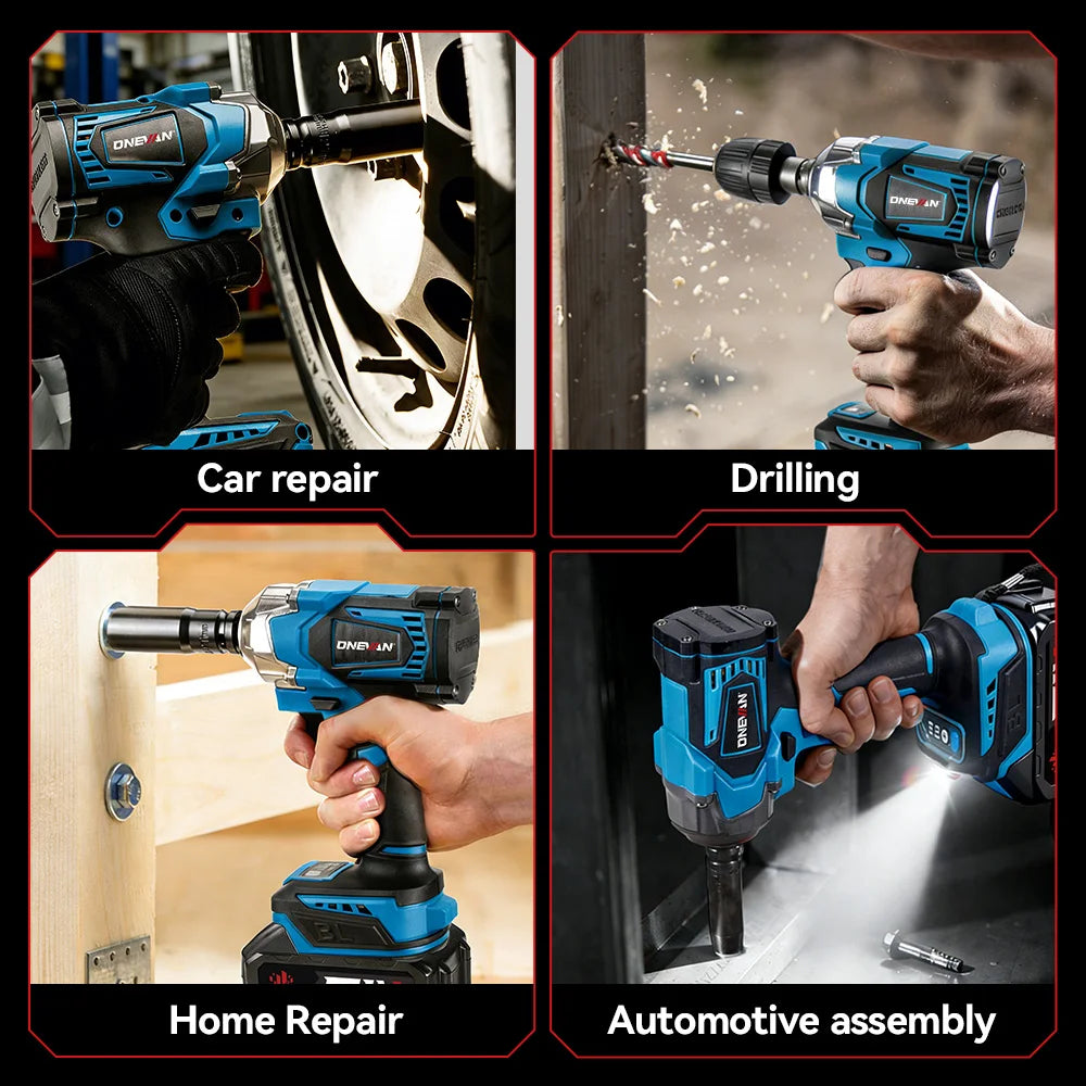 ONEVAN 1200N.M Brushless Electric Impact Wrench 1/2inch Cordless Torque Wrench Screwdriver Power Tool For Makita 18V Battery Pin