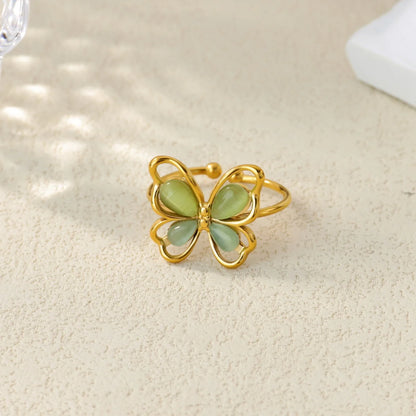 Cute Butterfly Rings For Women Gold Color Stainless Steel Geometric Opening Butterfly Ring Aesthetic Wedding Christmas Jewelry
