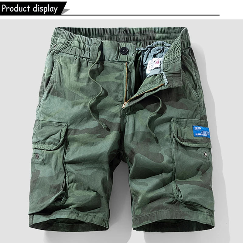 New Men Summer Outdoor Leisure Camouflage Comfortable Shorts Men Elastic Waist Loose Straight High-Quality Design Shorts Male