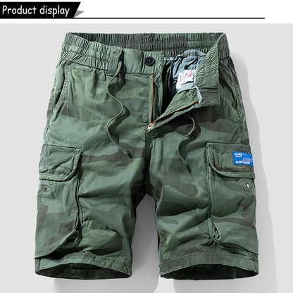 New Men Summer Outdoor Leisure Camouflage Comfortable Shorts Men Elastic Waist Loose Straight High-Quality Design Shorts Male