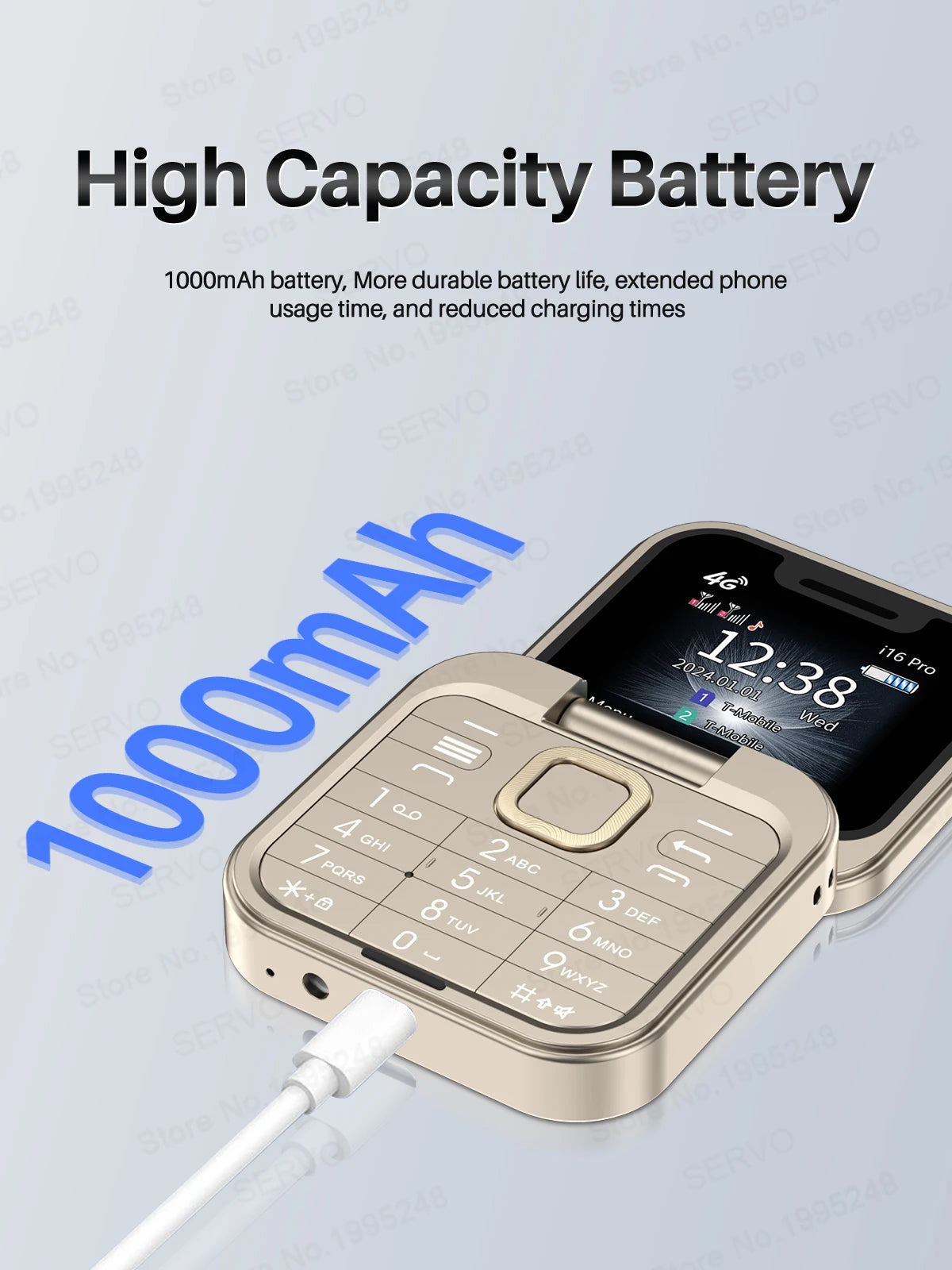 SERVO I16 PRO 4G LTE Mini Flip Mobile Phone Dual SIM Standby Call Recording Speed Dial FM Radio 1.77' Screen Foldable Cellphones
