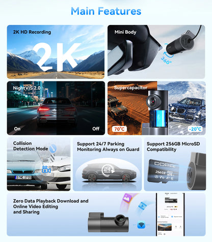 DDPAI M2 2K Dash Cam 330° Rotatable Car DVR with Smart Voice Control Night Vision Support 24H Parking Monitor