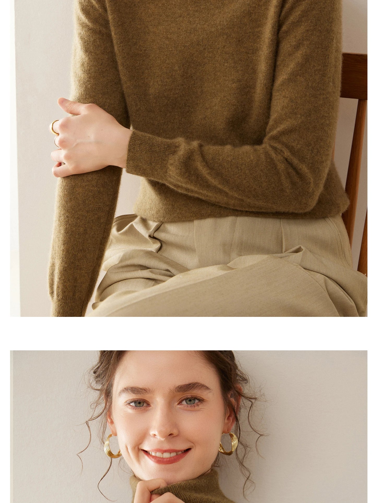 Cashmere Sweater Women's Turtleneck Long Sleeved Knitted Pullover 100% Pure Cashmere Base Sweater Korean Version Women's Top