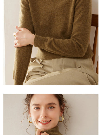Cashmere Sweater Women's Turtleneck Long Sleeved Knitted Pullover 100% Pure Cashmere Base Sweater Korean Version Women's Top