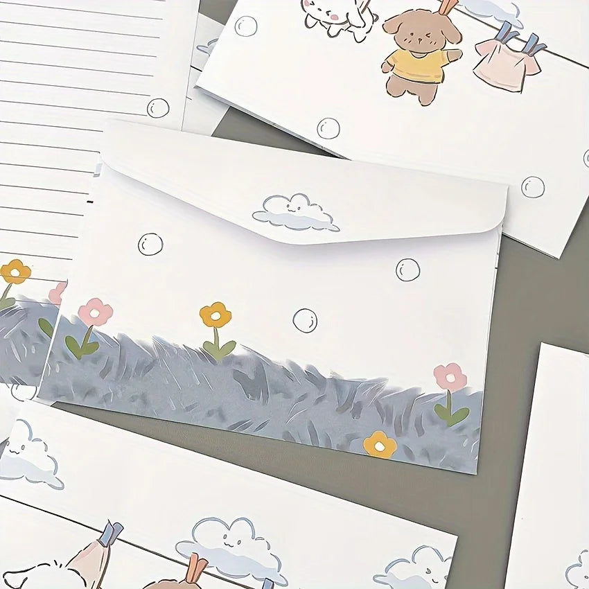 4 charming puppy and floral letter sets with envelopes - creative handwritten stationery for students, holidays, and birthdays