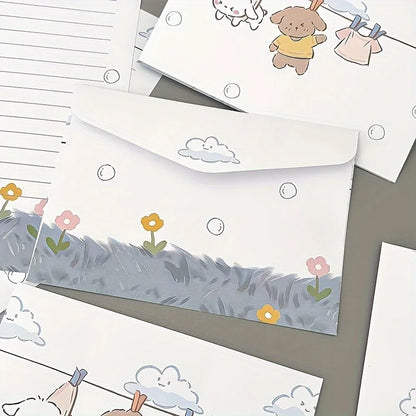 4 charming puppy and floral letter sets with envelopes - creative handwritten stationery for students, holidays, and birthdays
