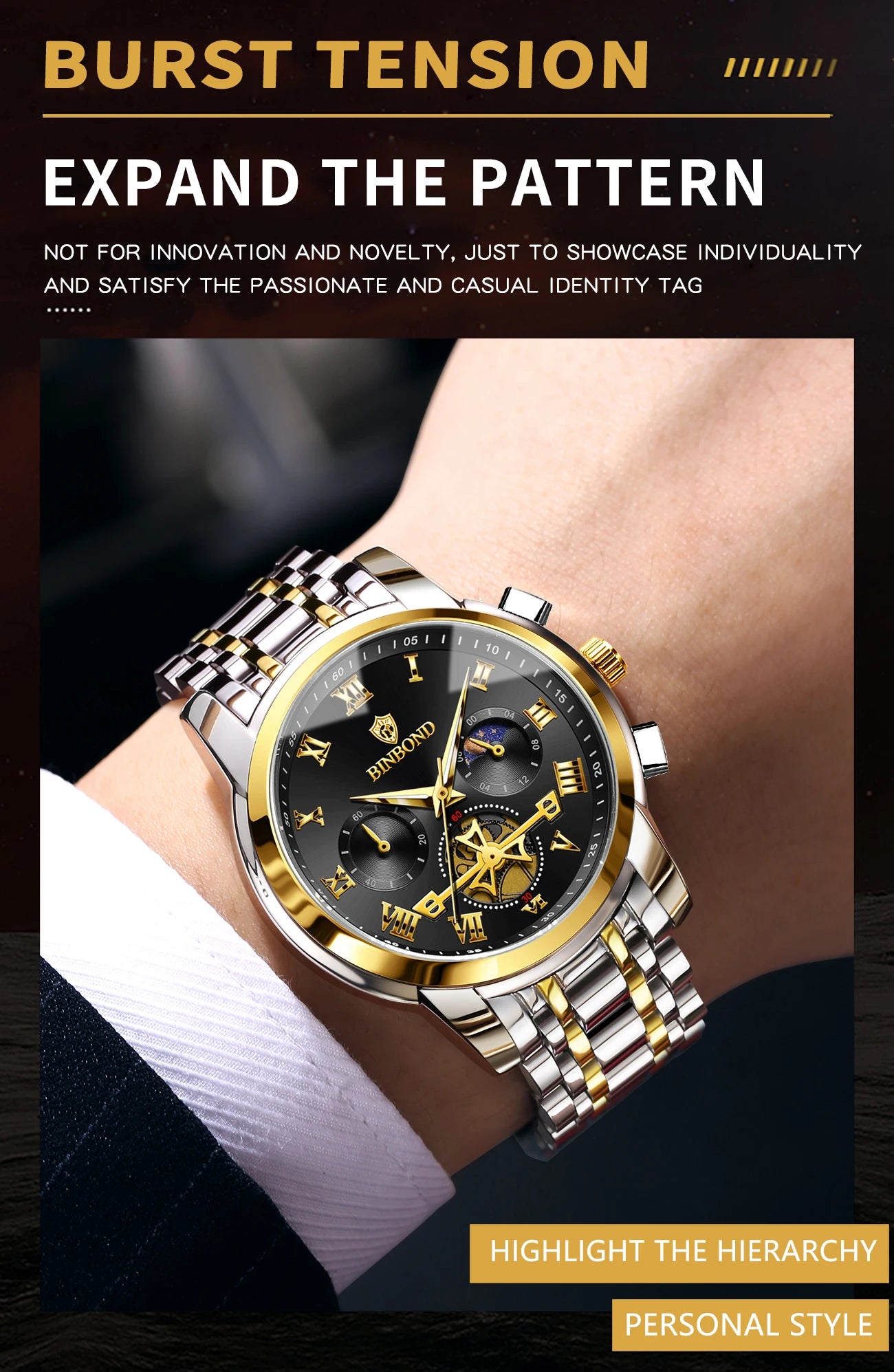BINBOND Chronograph Men's Watches Accurate Quartz Watch For Men Luxury Luminous Waterproof StopWatch Durable Reloj