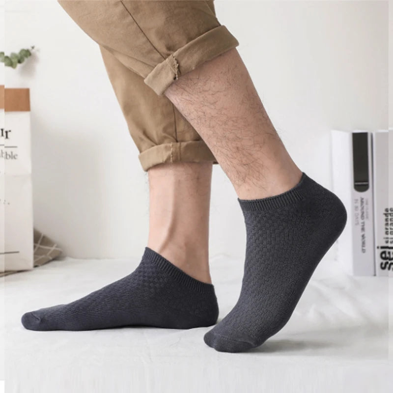 5Pairs/Lot Men's Bamboo Fiber Socks Business Short Breathable Ankle Socks Male Sock High Quality Large Size EU38-44
