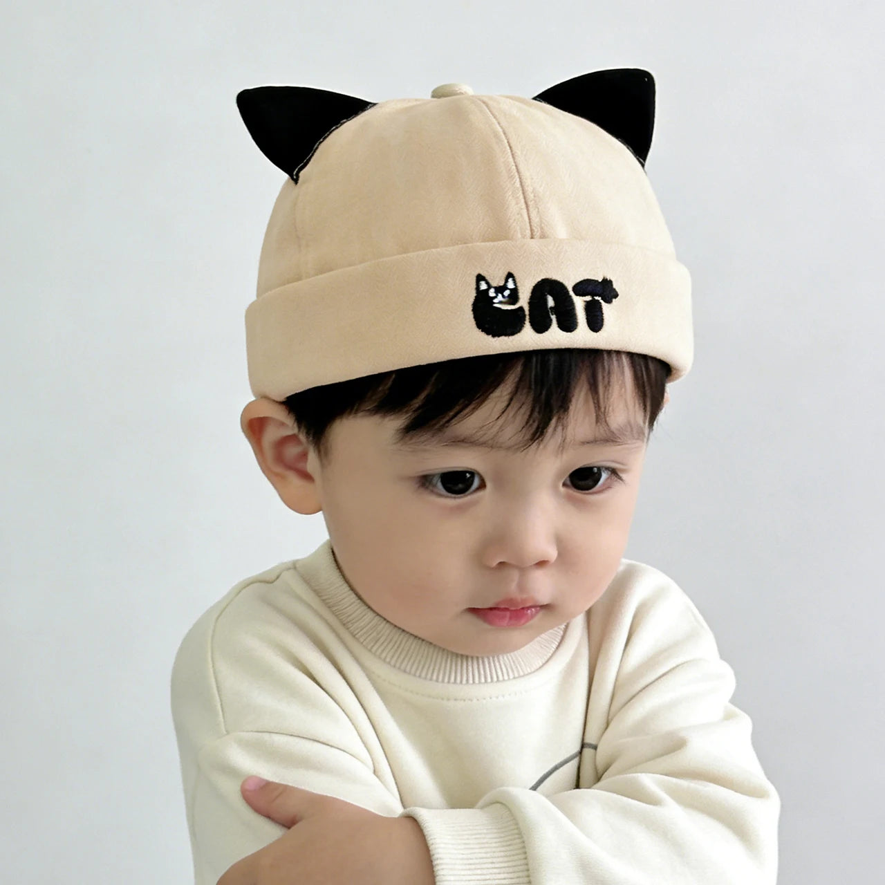 Cute Cat Ear Baby Docker Hat Cartoon Solid Color Toddler Brimless Cap Boy Girl Beanies Summer Cotton Kids Melon Landlord Hats