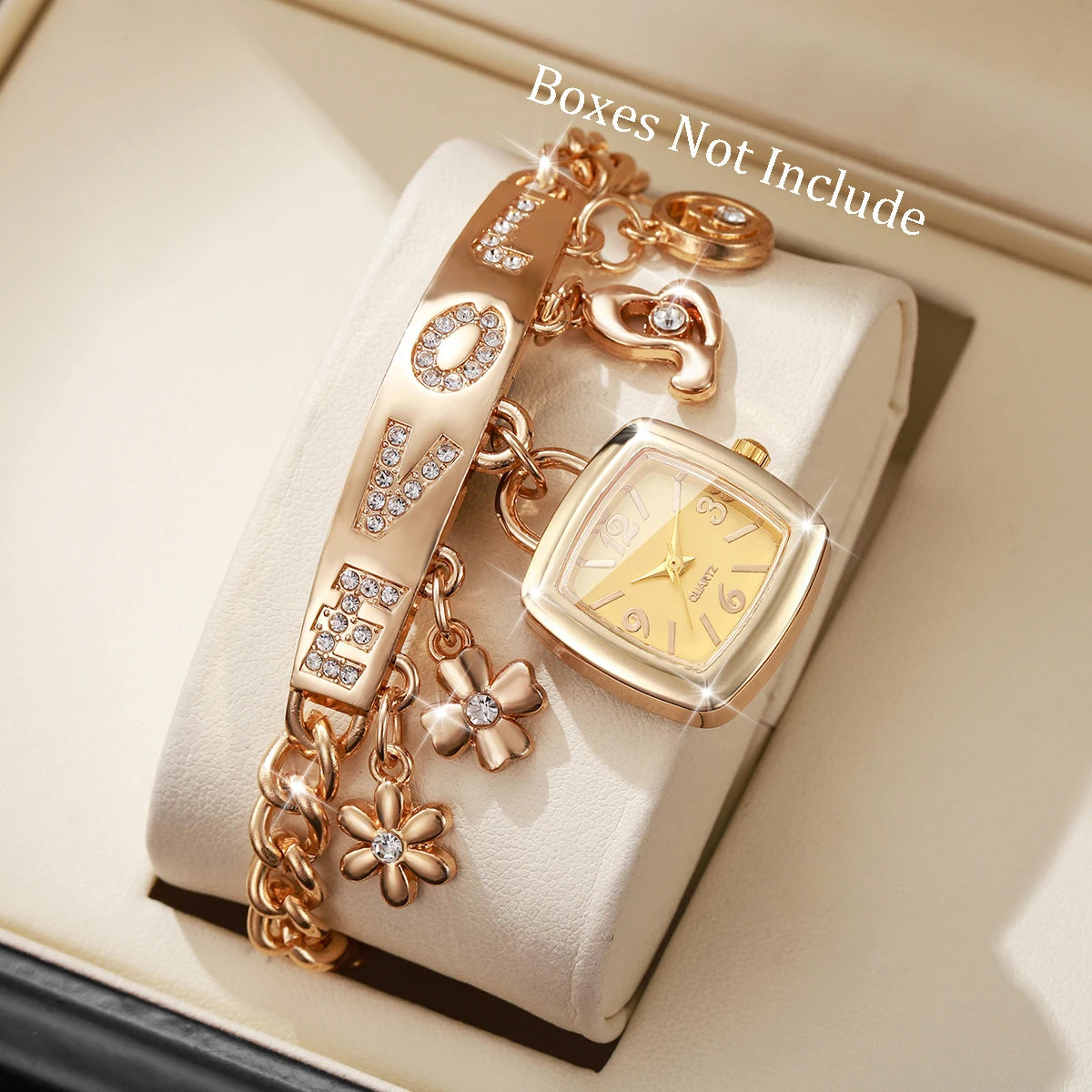 1/2PCS Women Fashion Luxury Bracelet Strap Quartz Wristwatches Set Ladies Square Arabic Numeral Dial Watch（Without Box）