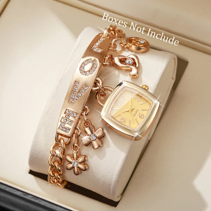 1/2PCS Women Fashion Luxury Bracelet Strap Quartz Wristwatches Set Ladies Square Arabic Numeral Dial Watch（Without Box）