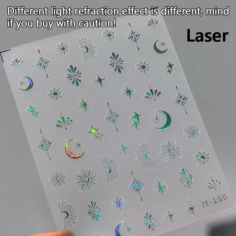 1 piece  5D silver nail stickers metal mini star nail art stickers high quality exquisite decals self-adhesive nail art stickers