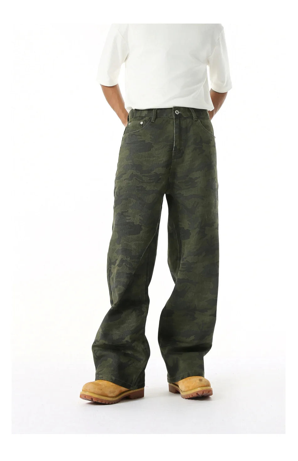 2025 Four Seasons Men's Youth Popular Multi color Pattern Camouflage Pants Basic Versatile Straight Wash Casual Cowboy Pants