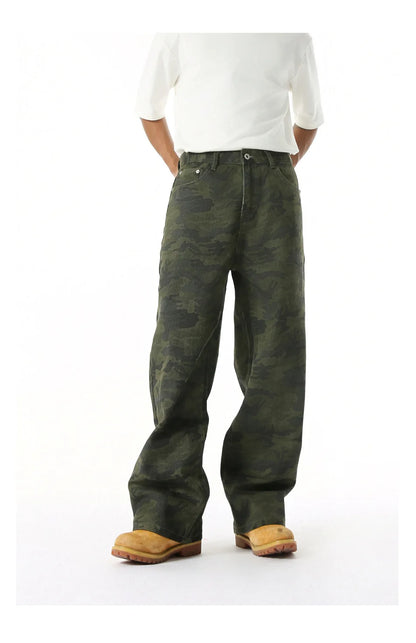 2025 Four Seasons Men's Youth Popular Multi color Pattern Camouflage Pants Basic Versatile Straight Wash Casual Cowboy Pants