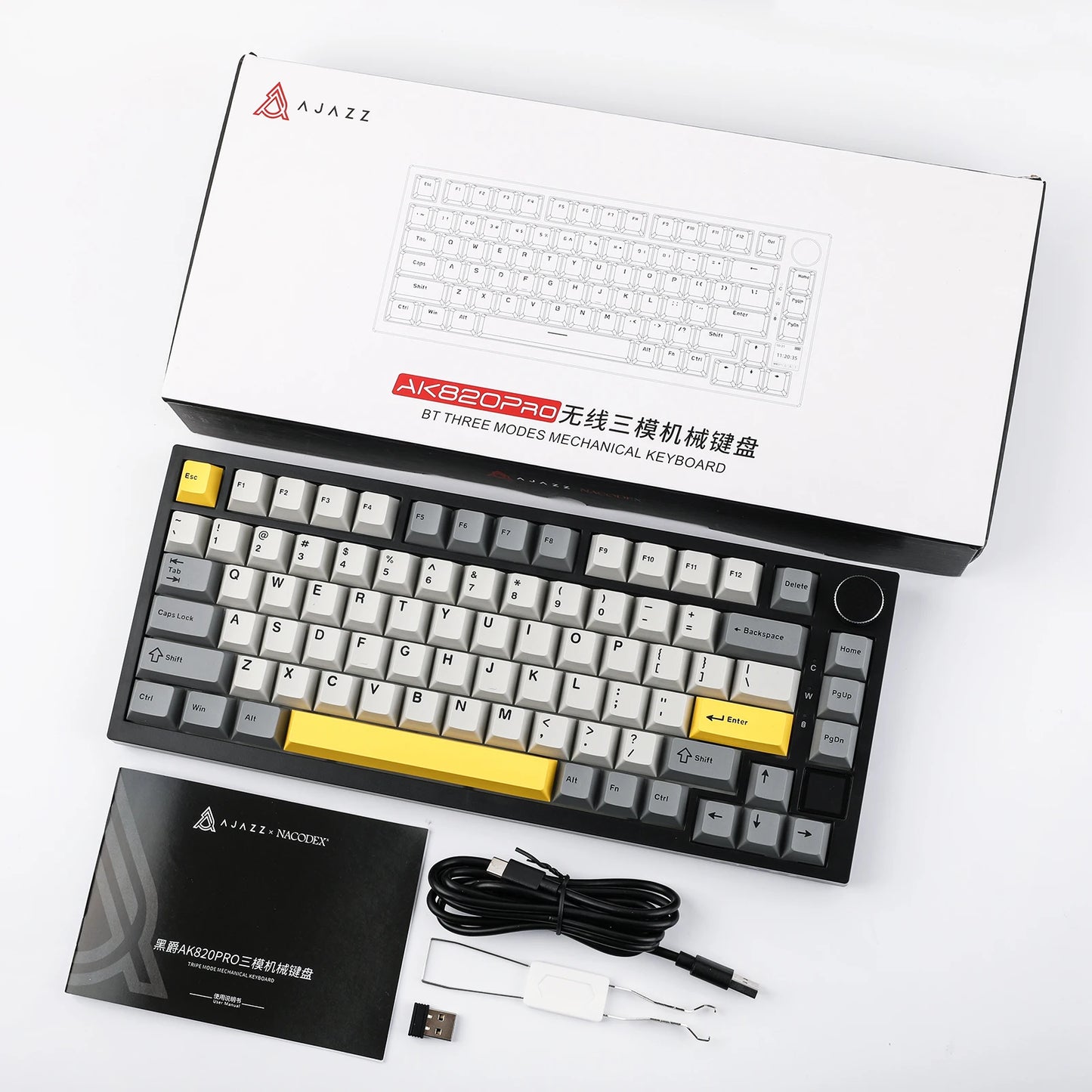 Ajazz AK820 Pro 75% Gasket-mounted Bluetooth 5.1/2.4G Wireless & Wired Mechanical Keyboard with TFT Screen for Gaming