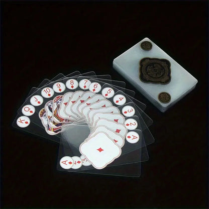 Vandeniui atsparūs permatomi plastikiniai žaidimų kortelių rinkiniai (2 vnt.) – kūrybinės patvarios PVC pokerio kortos stalo žaidimams ir klasikiniams kortų žaidimams