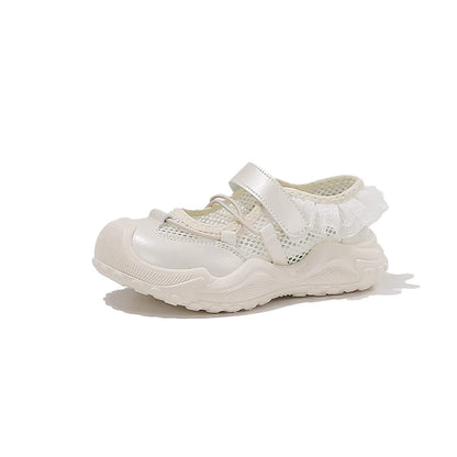 Summer Toddler Girls Breathable Mesh Sneakers Lace Decor Anti-Collision Non-Slip Sole for Daily School Outdoor WeaI