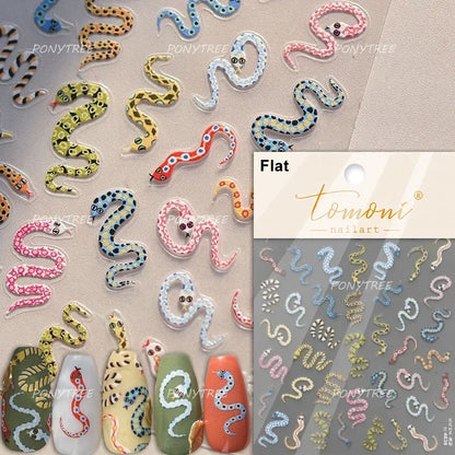 5D Gold Stamped Silver Sun Stars Snake Nail Art Stickers Totems Reliefs Self Adhesive Dark Chinese Style Manicure Decals