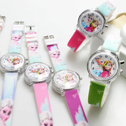 New Princess Elsa Children Watches For Girls Silicone Strap Cartoon Luminous Light Kids Wrist Watch Toys Clock reloj infantil