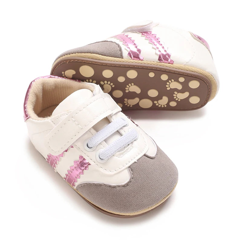Spring and Autumn Fashion Stripes 0-1 Baby Shoes Baby Shoes Step Front Shoes Rubber Bottom Anti Slip Sneakers