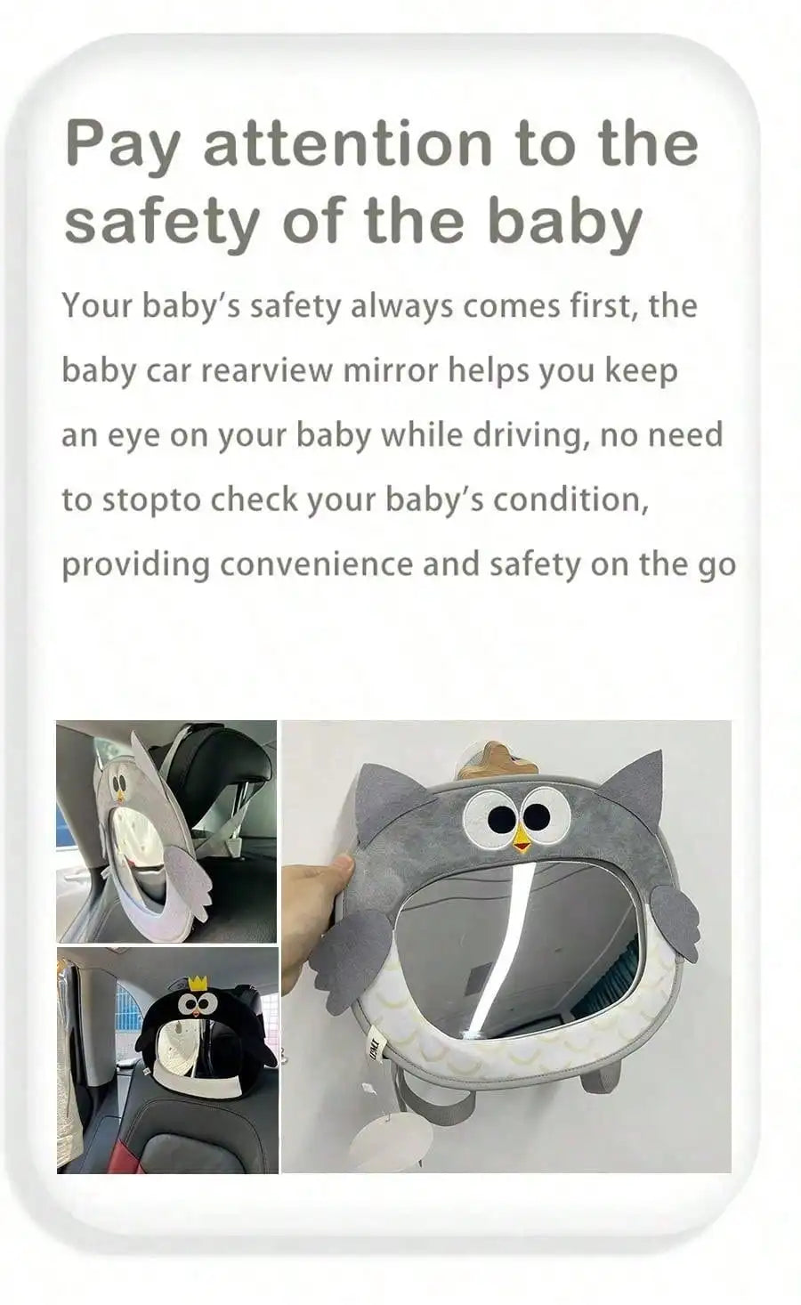 Adjustable Baby Car Rearview Mirror with Cartoon Plush Toy Multifunctional Safety Seat Interior Decoration for Cars