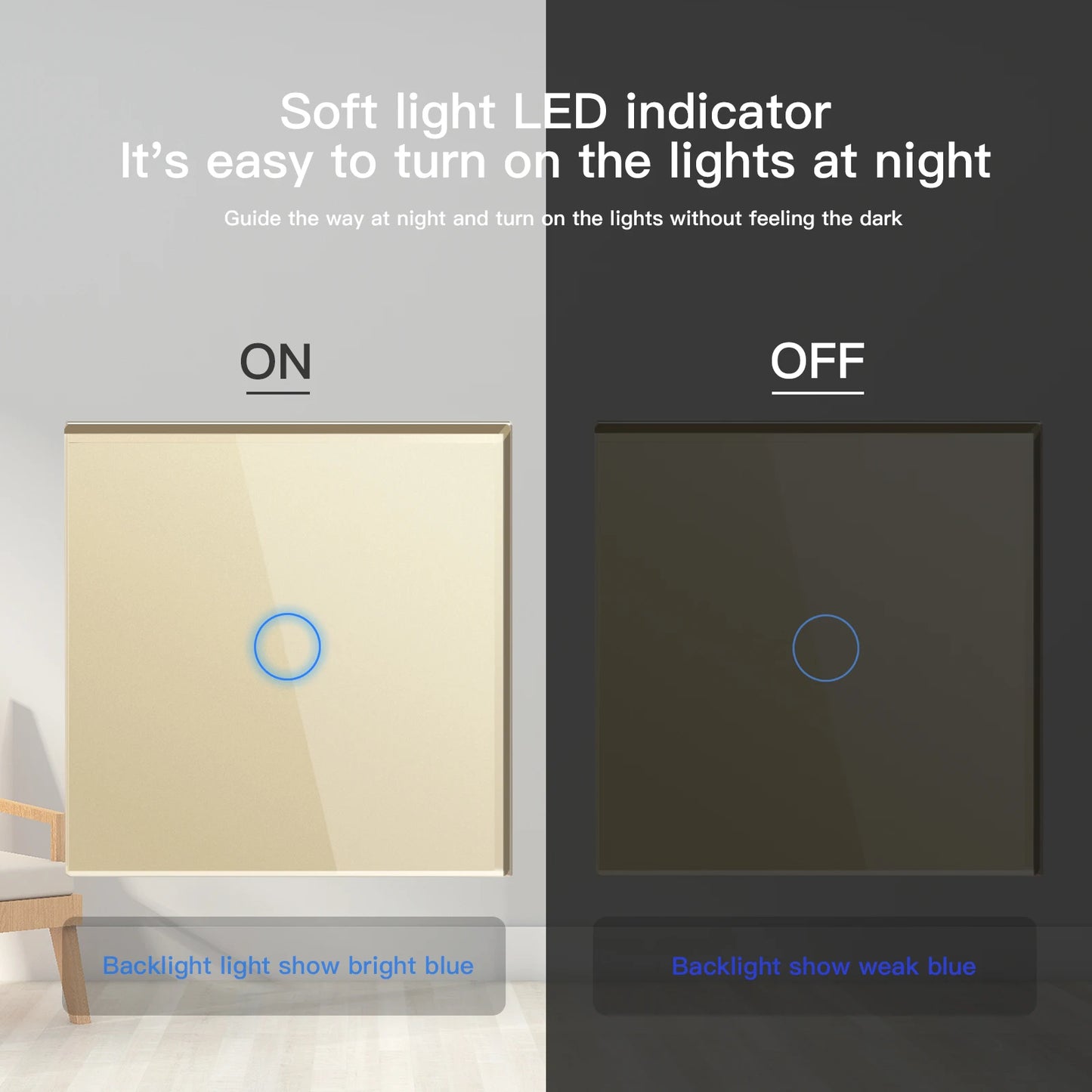 Bseed Touch Light Switch 1/2/3 Gang 1/2 Way Intermediate Stair Switch EU Power Sensor Switches Black White With Glass Panel