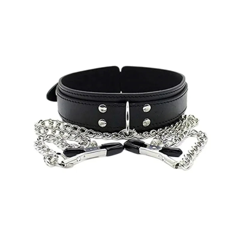 Leather Slave Choker Collar Necklace BDSM Bondage Cosplay Fetish Flirting Erotic Accessory Toy For Adult Couple Intimate Game