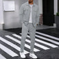 New autumn style waffle long-sleeved solid-color double-pocket buttoned cardigan shirt and pants set