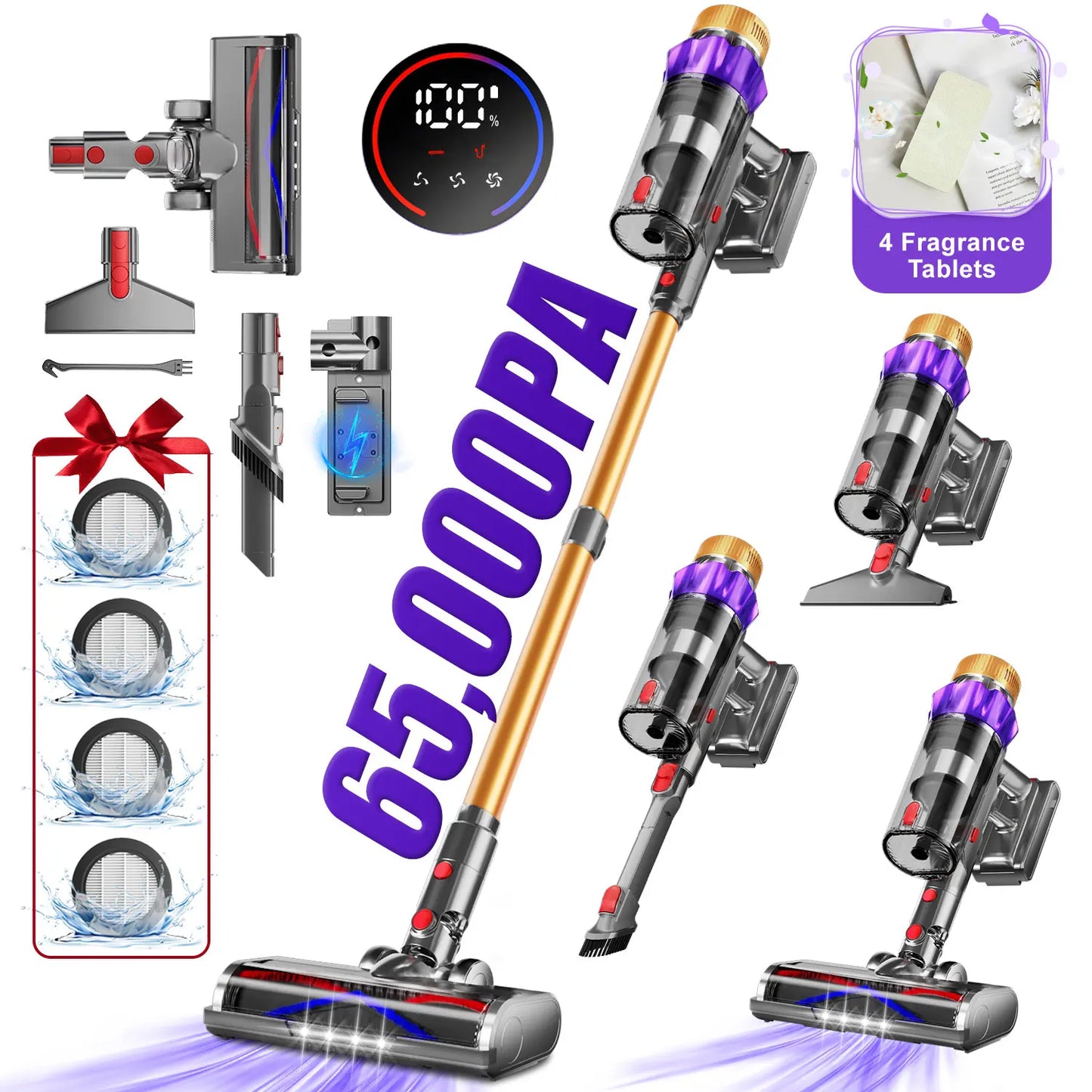 Daccormax 65KPa Cordless Stick Vacuum,Stick Vacuum with Smart Touch Screen,3-Speed Adjustable,Powerful Cleaning for Home