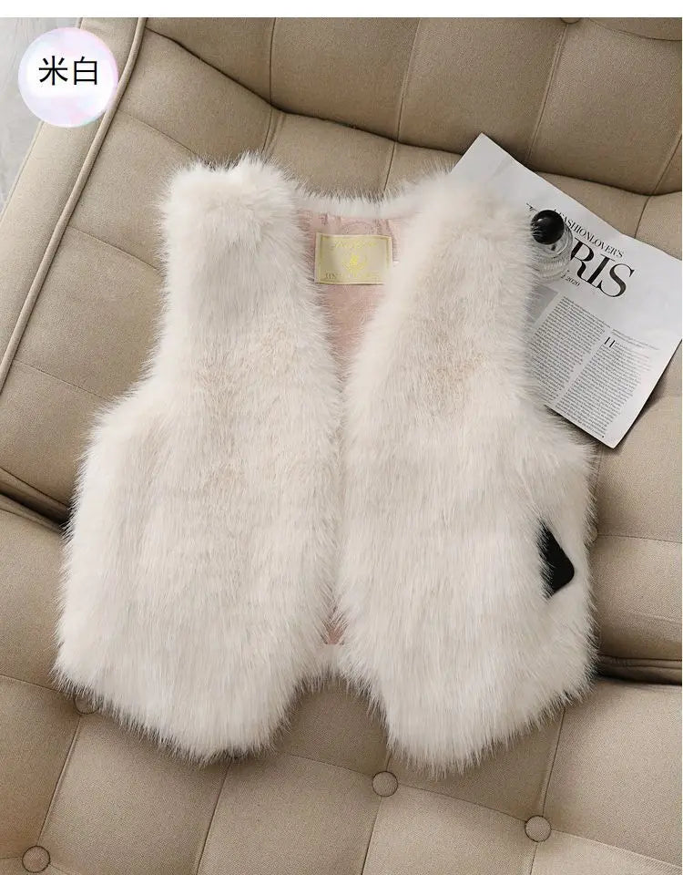 Autumn winter Imitation Fox fur vest Jacket For women Fashion Thick V-neck sleeveless Coat Female Short Faux Fur Waistcoat Tops