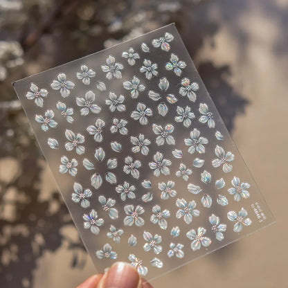 White Flower Petal Cherry Blossom Peach Blossom Falling Petal Floral Gradient 5D Self Adhesive Nail Art Sticker Manicure Decals