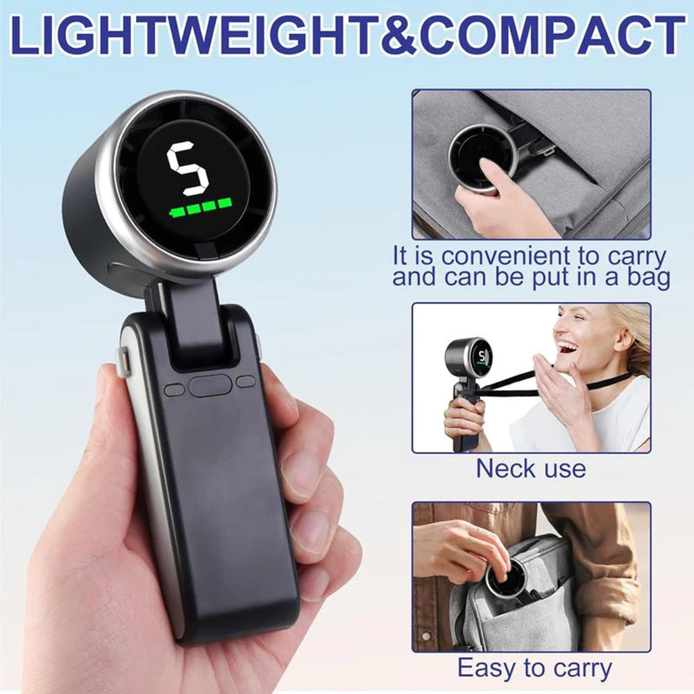 3-in-1 Fan, 5-speed, 3600mAh Rechargeable Lithium Battery, USB Charging, Travel Mini Fan